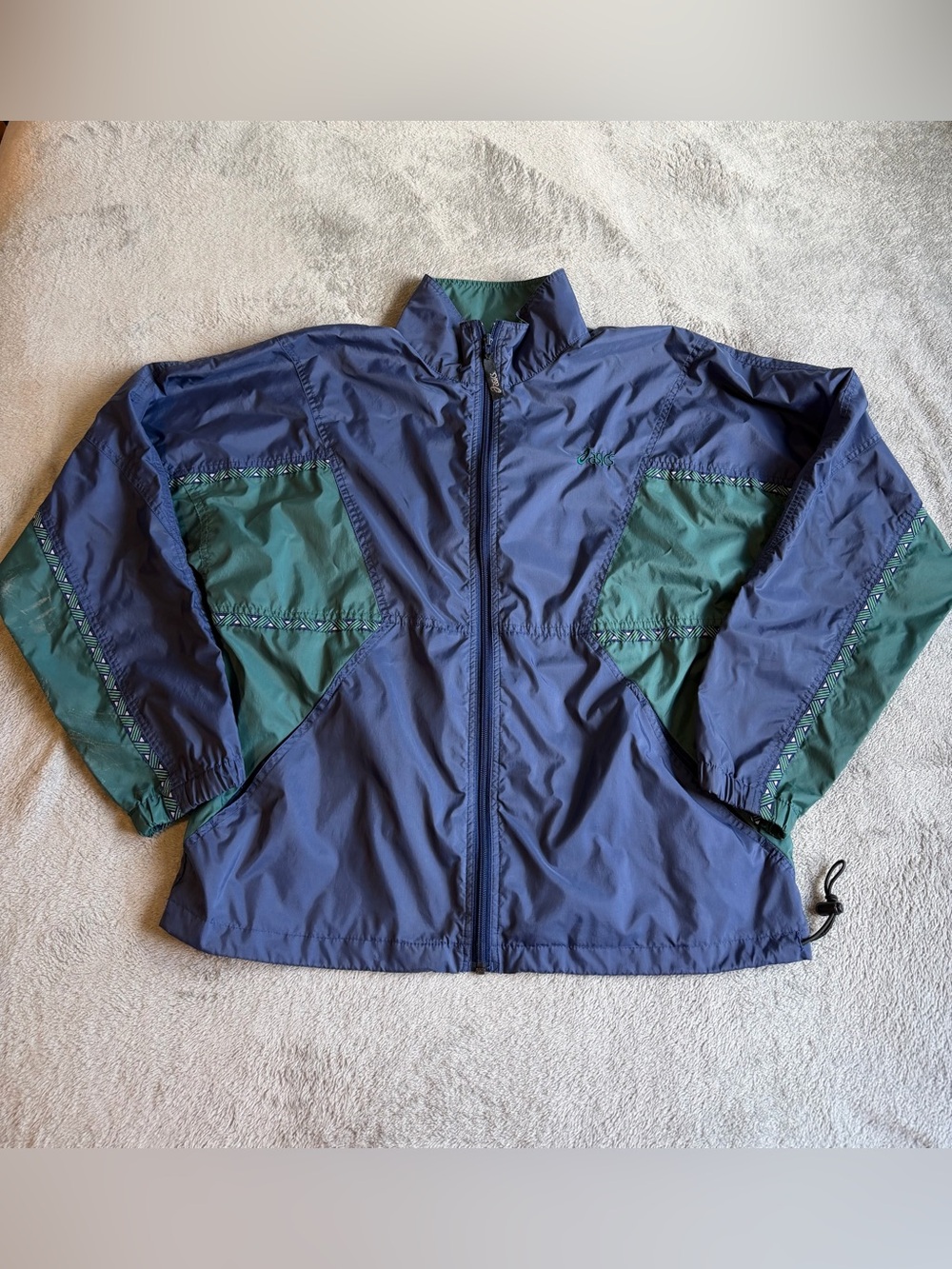 Vintage ASICS Blue Green Color Block Full Zip Jacket Size Medium